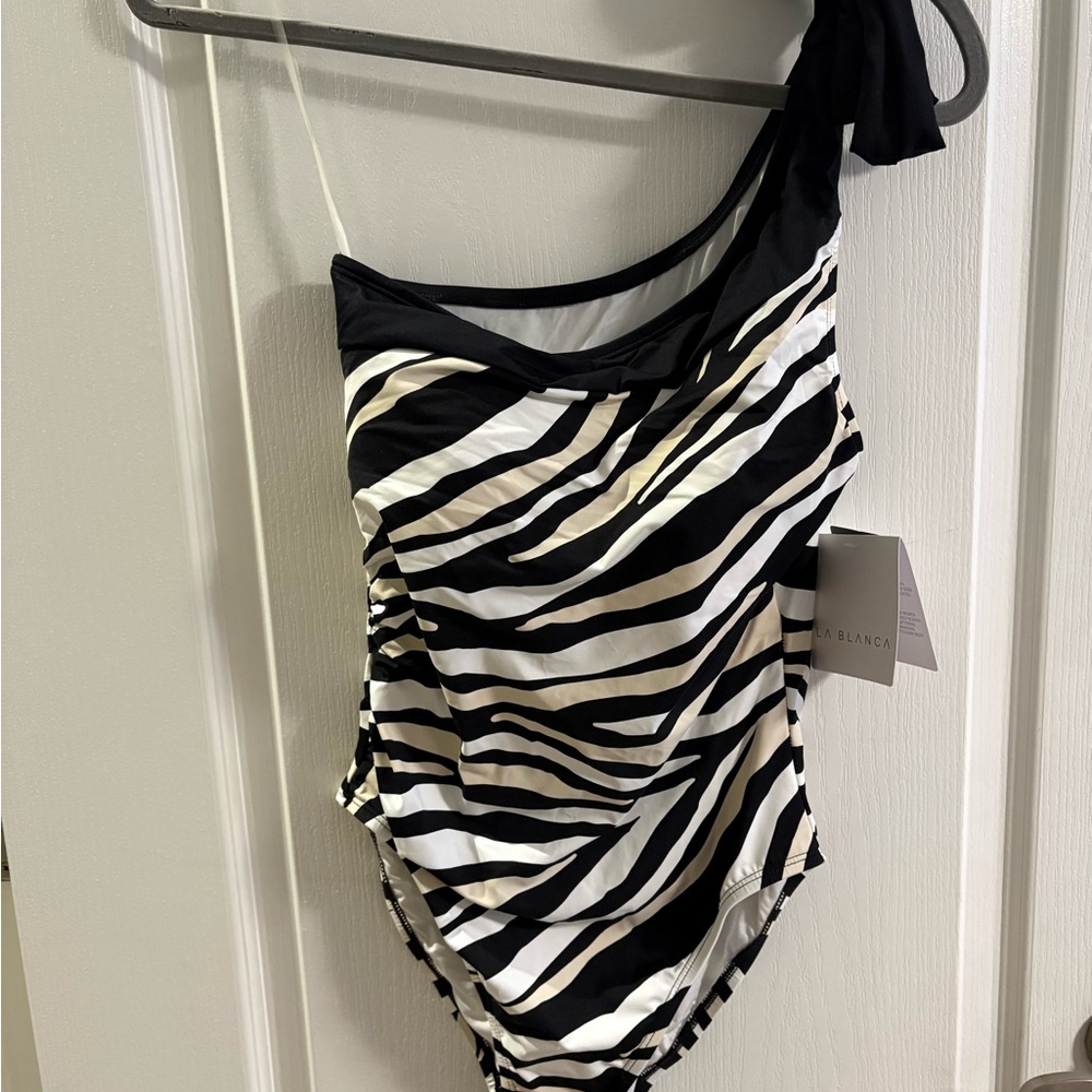 La Blanca Black and White One-Shoulder Swimsuit